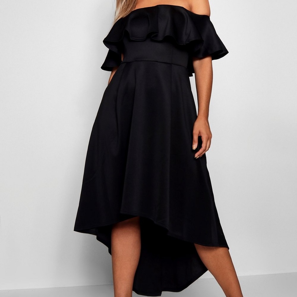 Plus Liz Off Shoulder Dropped Hem Midaxi Dress